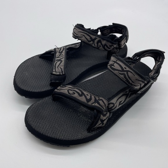Teva Mens Size US 12 Gray & Black Tribal Pattern Ankle Strap Sandals  (see Pics) - Picture 1 of 6